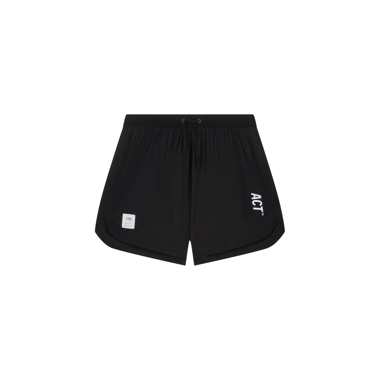 Black BioRip running shorts, lightweight, tear-proof, eco-friendly fabric with back pocket.